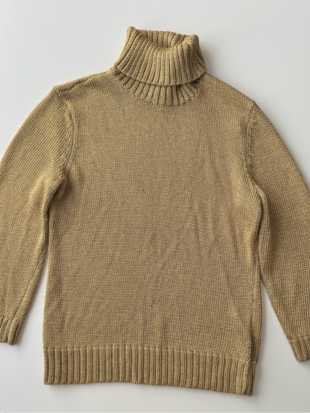 Lauren Ralph Lauren Gold Metallic Knit Turtleneck Sweater Size M